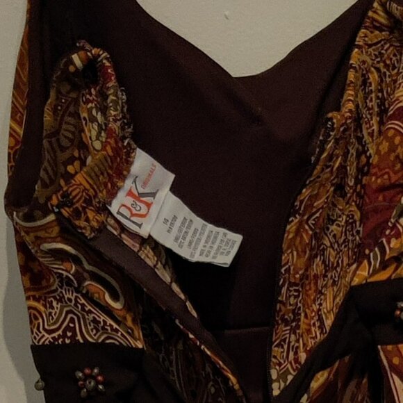 R & K Maxi dress, colorful beadwork in front, built in bra.Empire Waist, Tieback - Picture 4 of 4